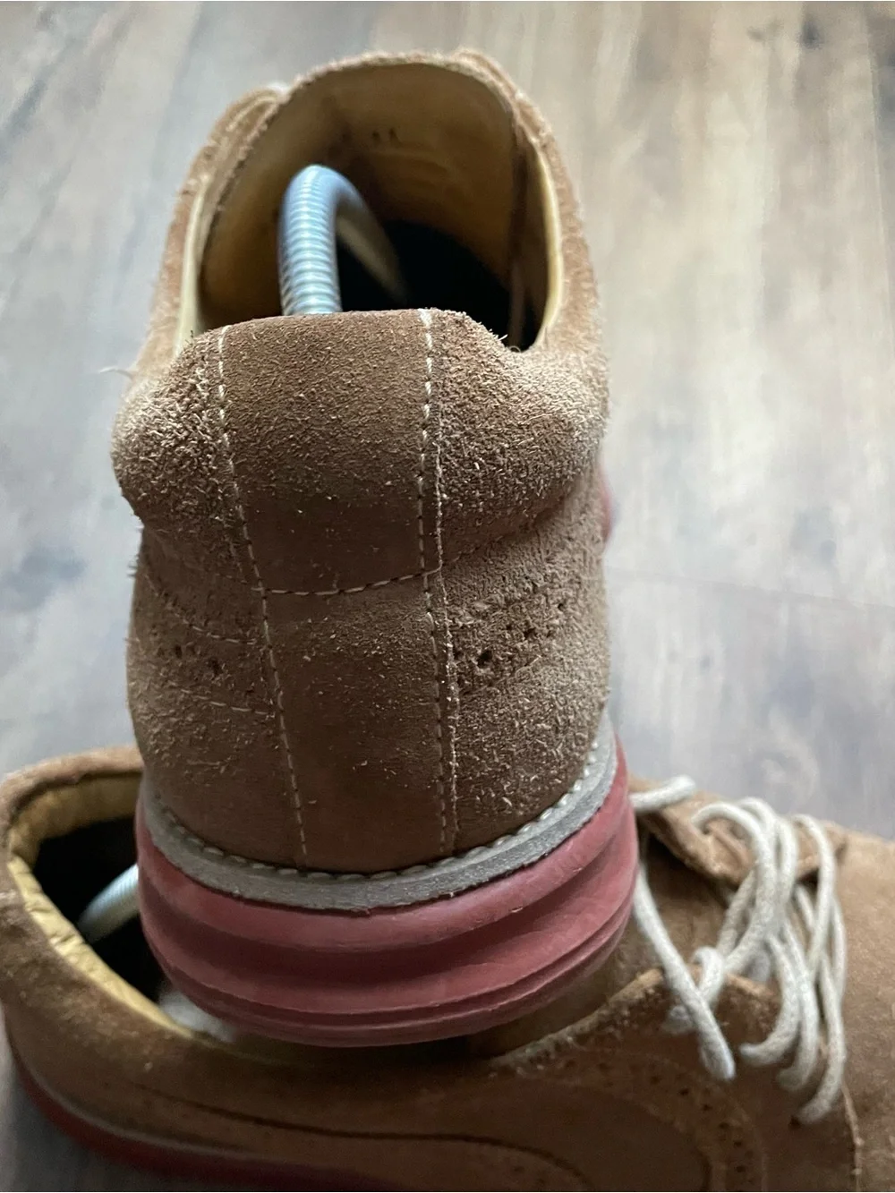 Martin Dingman Brown Suede Derby Shoes with Red Accent Sole